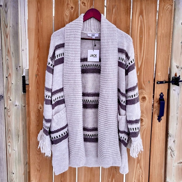JACK by BB Dakota Fringe Theory Cardigan in Oatmeal - Picture 1 of 13